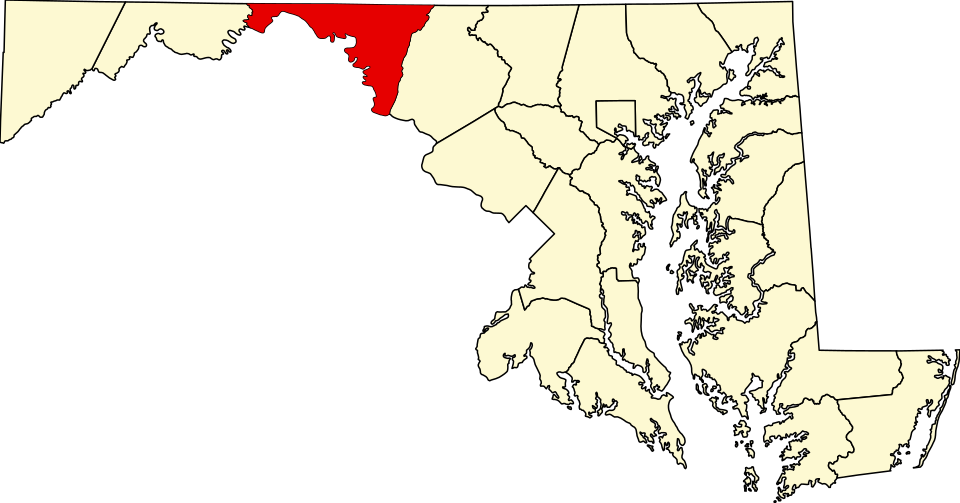 Washington County, Maryland highlighted on a state map